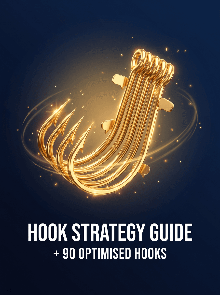 3D gold fanned fish-hooks catching sparks, 90 Optimized Hooks cover